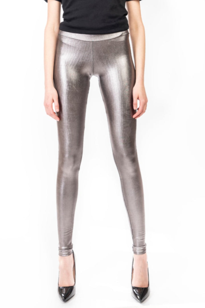 Gun Metal Metallic Leggings | Back Pocket Leggings