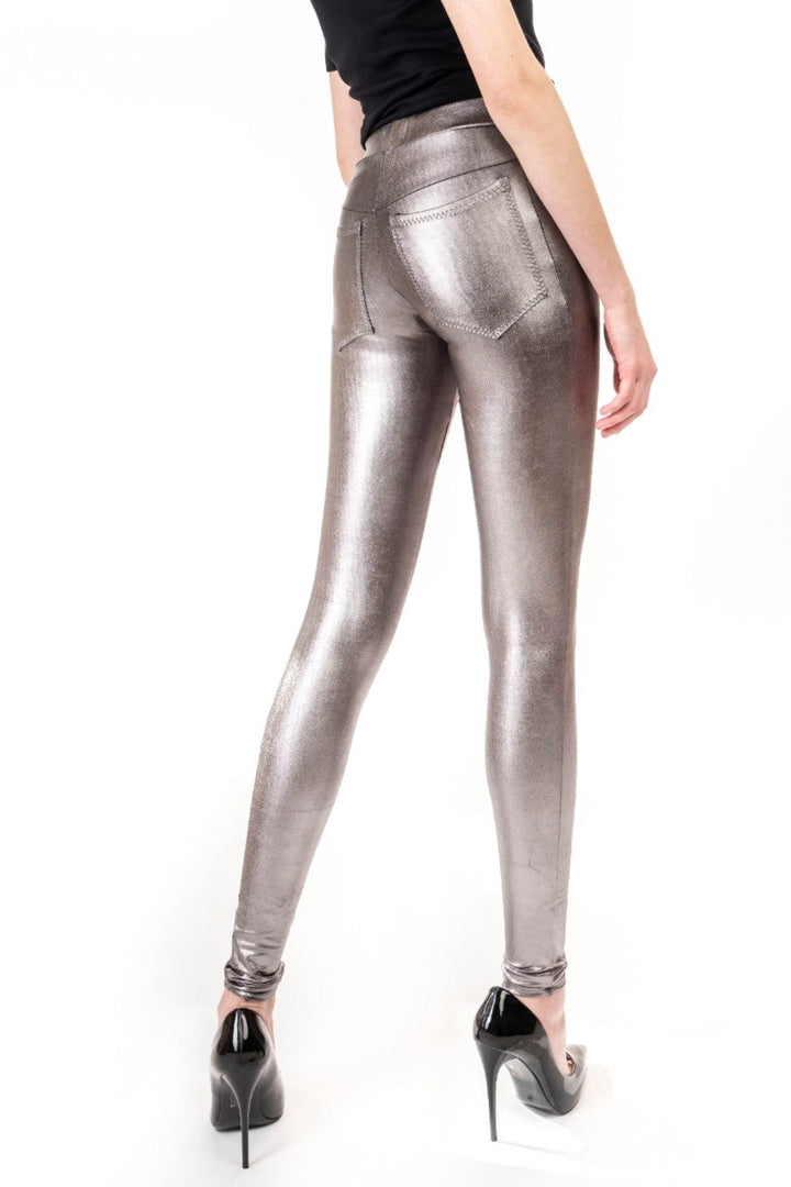 Gun Metal Metallic Leggings | Back Pocket Leggings